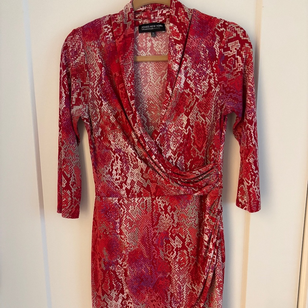 Jones New York Pink & Red Rattlesnake Wrap Dress